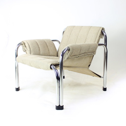 Lounge Chair By Viliam Chlebo In Chrome And Linen, Kodreta 1979