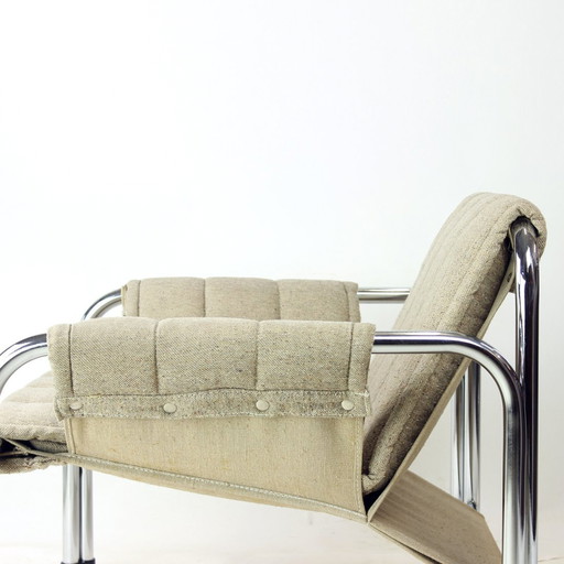 Lounge Chair By Viliam Chlebo In Chrome And Linen, Kodreta 1979