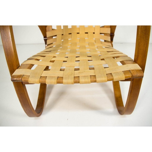 Vintage Art Deco armchair in bent beech and wool by Jan Vanek, 1930