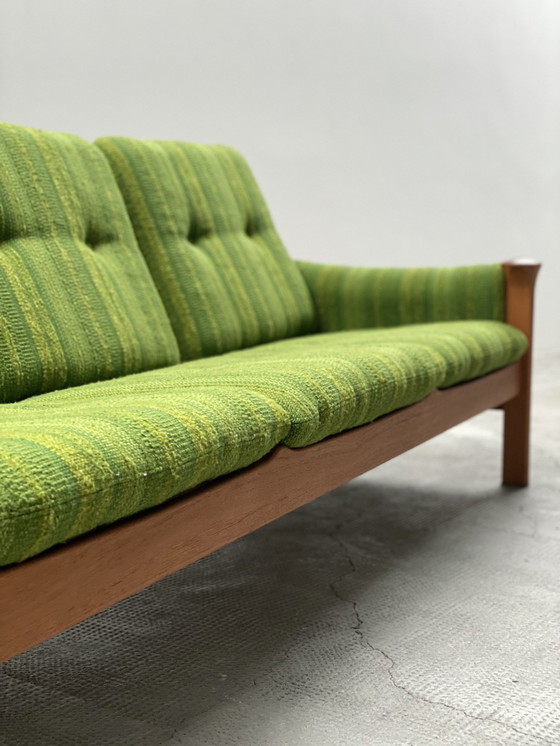 Image 1 of Arne Vodder For Cado 3-seater sofa teak wood bouclé green 1970s