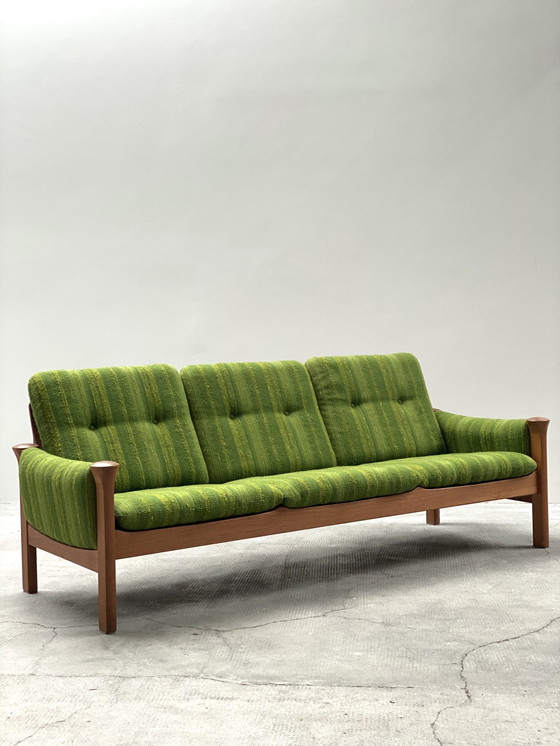 Image 1 of Arne Vodder For Cado 3-seater sofa teak wood bouclé green 1970s