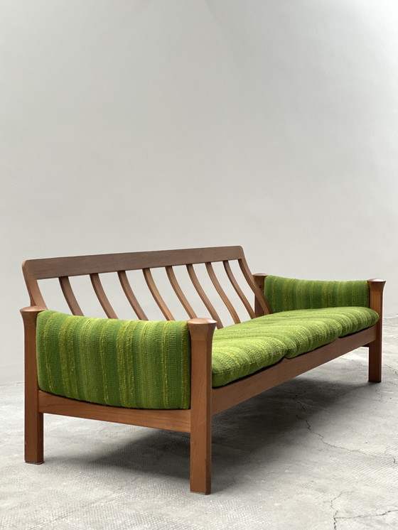 Image 1 of Arne Vodder For Cado 3-seater sofa teak wood bouclé green 1970s