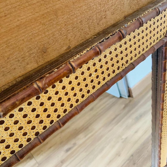 Image 1 of Vintage wood and cane mirror