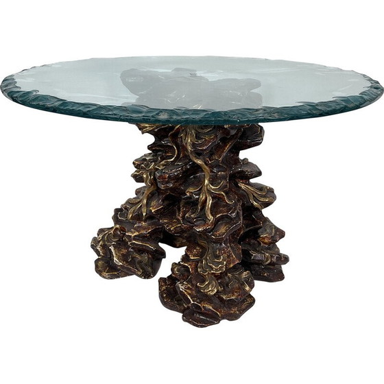 Image 1 of Vintage Italian wood and glass coffee table, 1970s