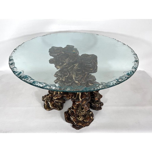 Vintage Italian wood and glass coffee table, 1970s