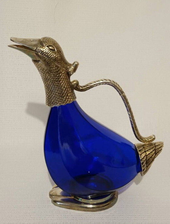 Image 1 of Xxth Century Zoomorph Glass And Metal Carafe