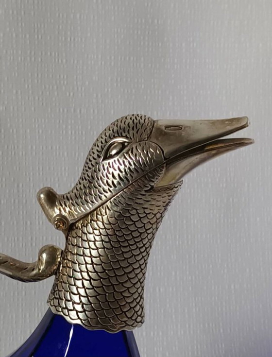 Image 1 of Xxth Century Zoomorph Glass And Metal Carafe