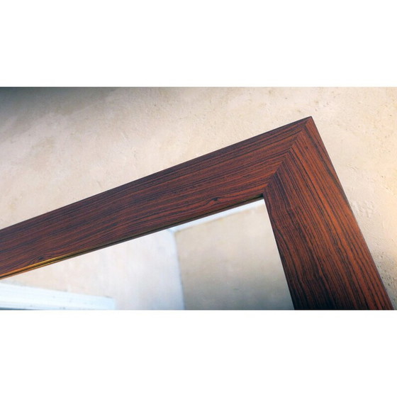 Image 1 of Vintage rosewood frame wall mirror with amber lights, Denmark 1960