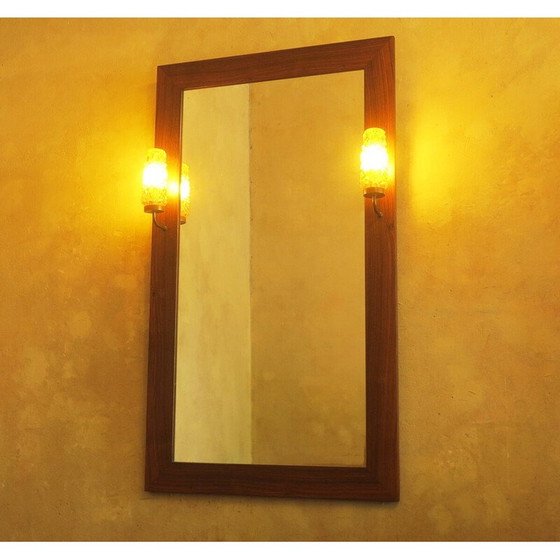 Image 1 of Vintage rosewood frame wall mirror with amber lights, Denmark 1960