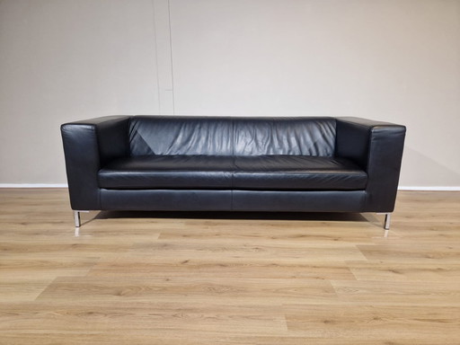 Molinari 3 seater Sofa Black Leather Italian Design