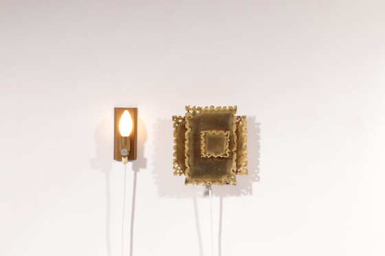 Image 1 of Brutalist Brass Hand made Wall Lamps Sconces By Holm Sørensen