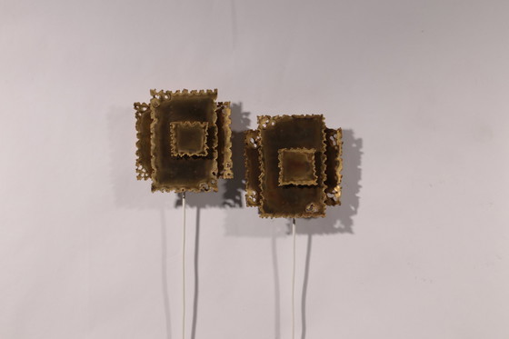 Image 1 of Brutalist Brass Hand made Wall Lamps Sconces By Holm Sørensen