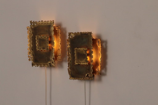 Brutalist Brass Hand made Wall Lamps Sconces By Holm Sørensen