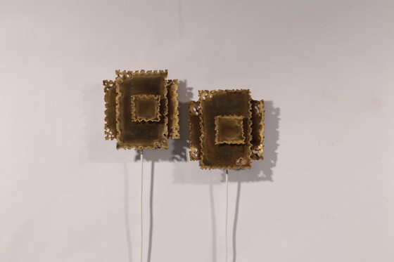 Image 1 of Brutalist Brass Hand made Wall Lamps Sconces By Holm Sørensen