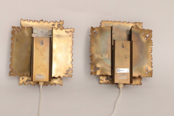 Image 1 of Brutalist Brass Hand made Wall Lamps Sconces By Holm Sørensen