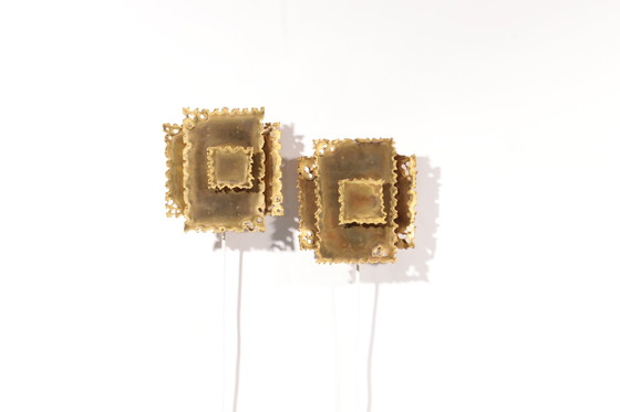 Image 1 of Brutalist Brass Hand made Wall Lamps Sconces By Holm Sørensen