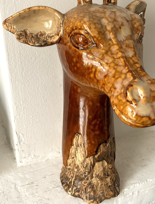 Ceramic Glazed Pan Porcelain Bust Statue Of A Giraffe 