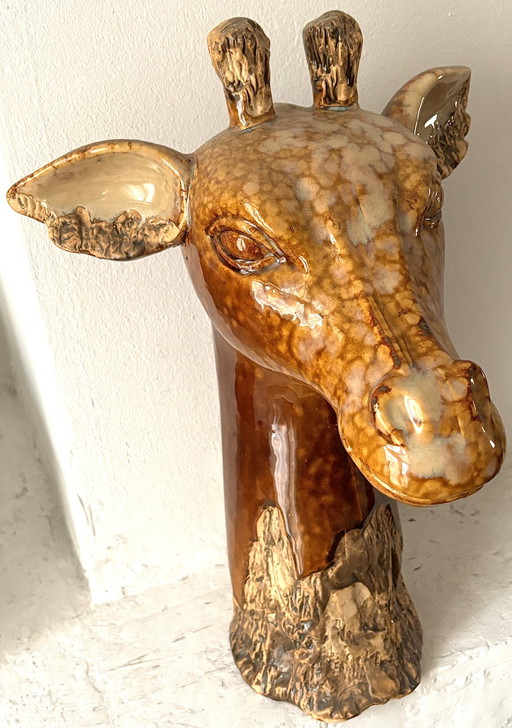 Ceramic Glazed Pan Porcelain Bust Statue Of A Giraffe 