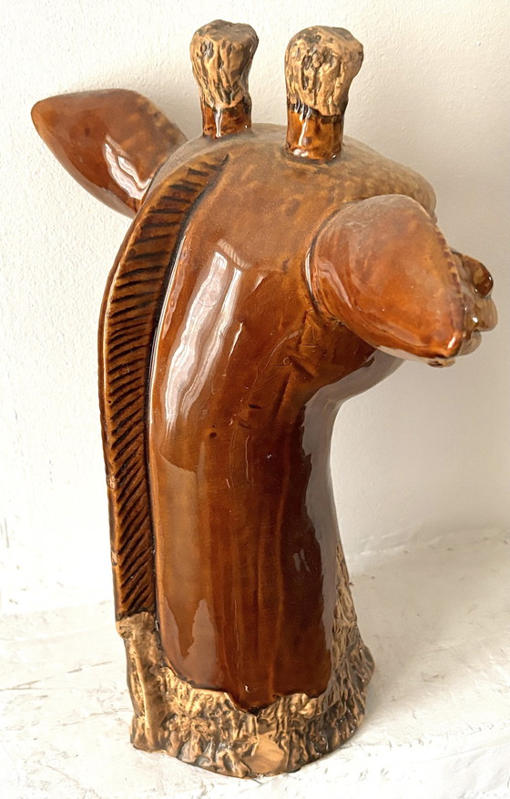 Image 1 of Ceramic Glazed Pan Porcelain Bust Statue Of A Giraffe 