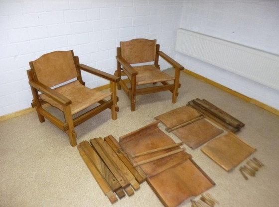 Image 1 of 4x Vintage Safari Chairs pièces uniques