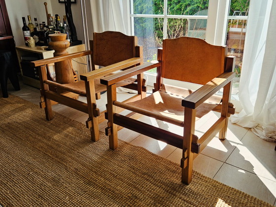 Image 1 of 4x Vintage Safari Chairs pièces uniques
