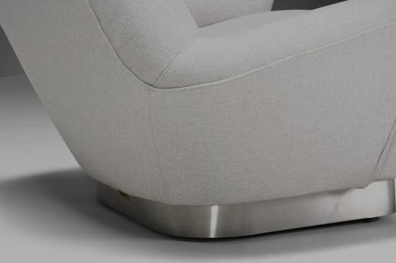 Image 1 of Rare Pair of Grey Fabric and Stainless Steel Lounge Chairs by Gianni Moscatelli