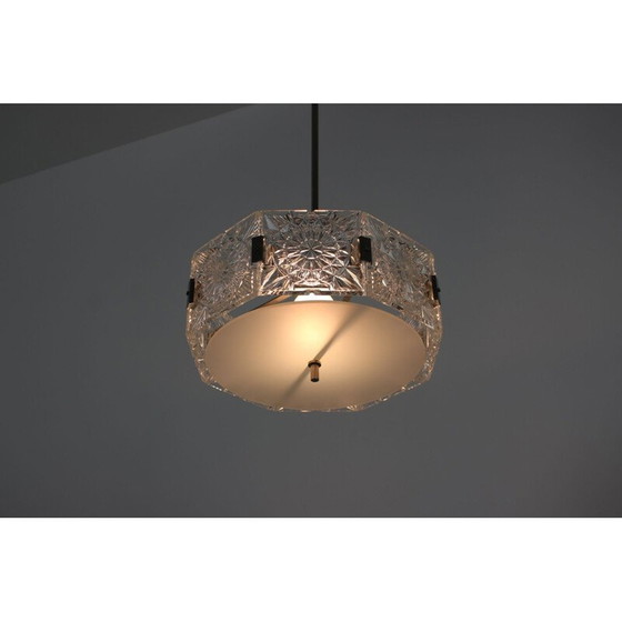 Image 1 of Vintage metal and glass suspension lamp by Kamenický Šenov, Czechoslovakia 1960