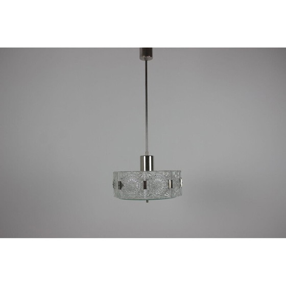 Image 1 of Vintage metal and glass suspension lamp by Kamenický Šenov, Czechoslovakia 1960