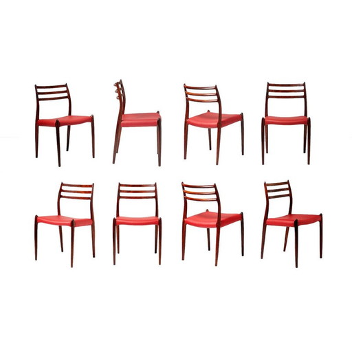 Set of 8 rosewood Model 78 Dining Chairs, Niels Moller 1962