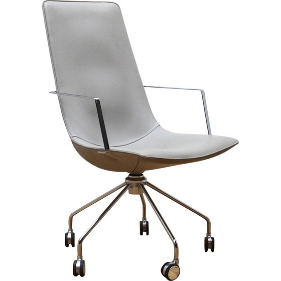 Image 1 of Vintage Comet office armchairs in chrome aluminum and beige stained leather for Lammhults