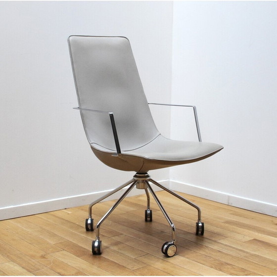 Image 1 of Vintage Comet office armchairs in chrome aluminum and beige stained leather for Lammhults