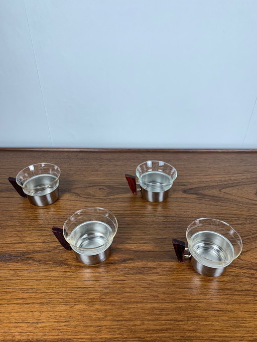 Set Of 4 Metal And Glass Cups, 1970