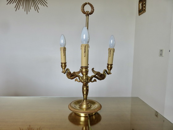 Image 1 of Lampada in stile Impero Lucien Gau, bronzo massiccio dorato con oro brillante