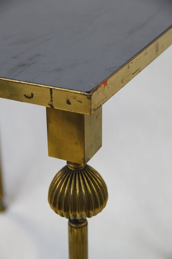 Image 1 of 3X brass tables with mirror, 1950S