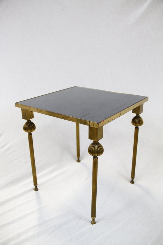 Image 1 of 3X brass tables with mirror, 1950S