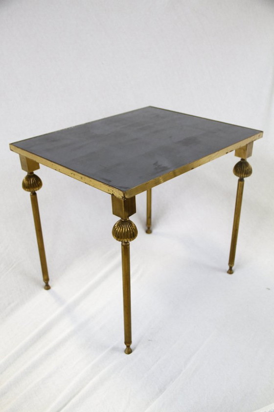 Image 1 of 3X brass tables with mirror, 1950S