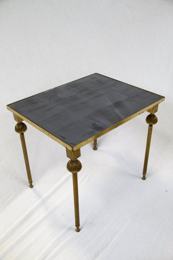 Image 1 of 3X brass tables with mirror, 1950S