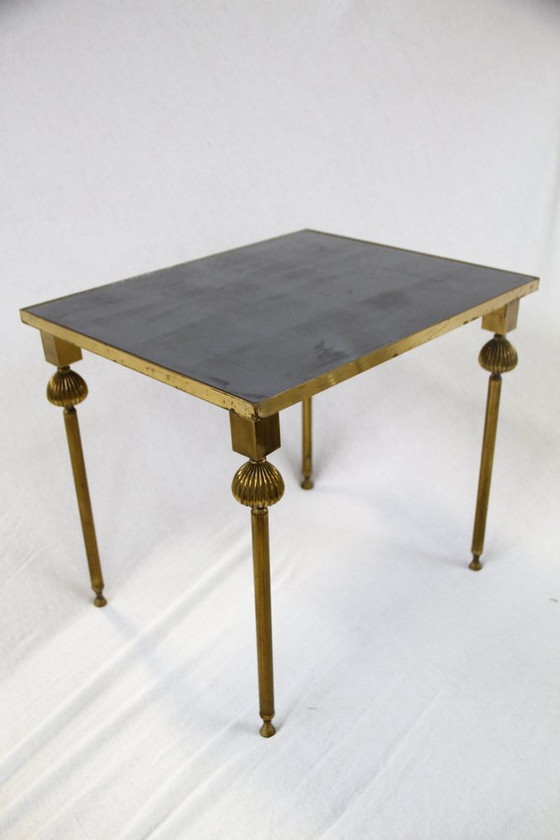 Image 1 of 3X brass tables with mirror, 1950S