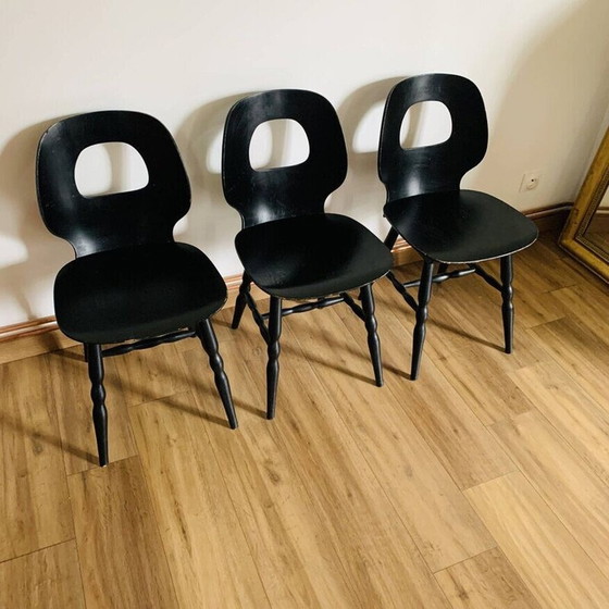 Image 1 of Set of 3 vintage eye chairs in thermoformed solid beech by Baumann