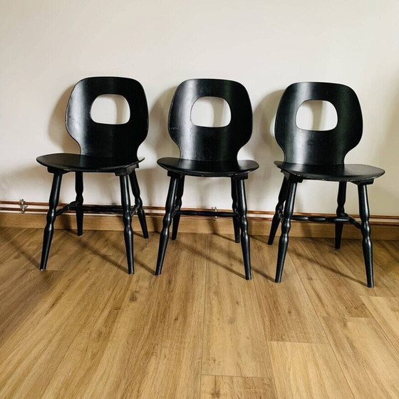 Image 1 of Set of 3 vintage eye chairs in thermoformed solid beech by Baumann