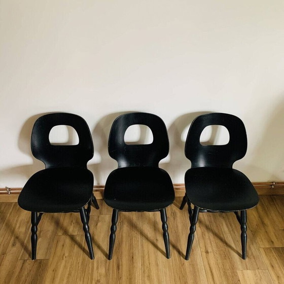 Image 1 of Set of 3 vintage eye chairs in thermoformed solid beech by Baumann