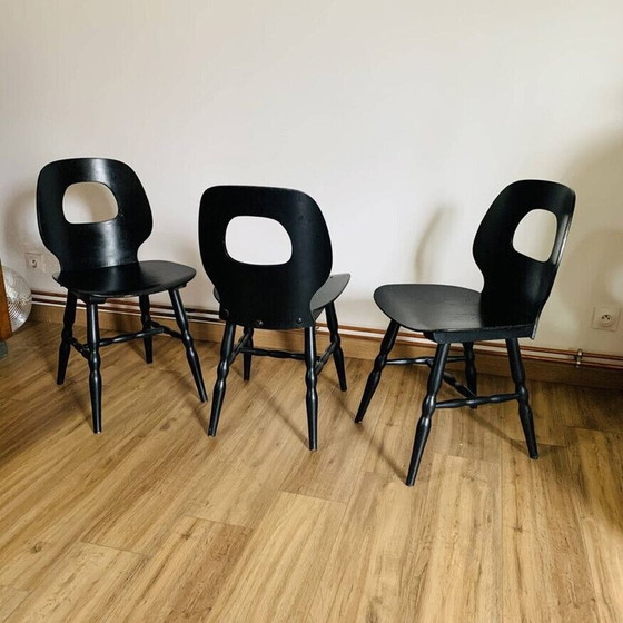 Image 1 of Set of 3 vintage eye chairs in thermoformed solid beech by Baumann