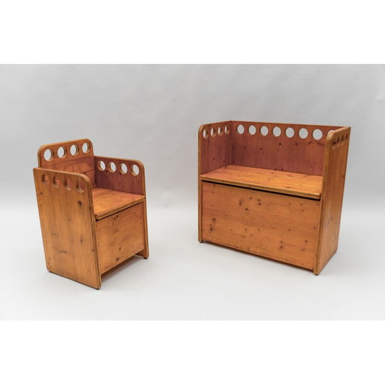 Image 1 of Pair of vintage pine benches for children, 1960