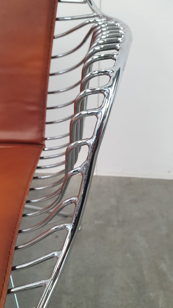 Image 1 of 6 Design Wire Chairs Chrome With Cognac Seat Pads