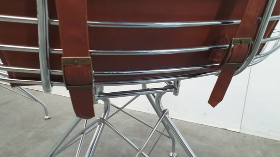 Image 1 of 6 Design Wire Chairs Chrome With Cognac Seat Pads