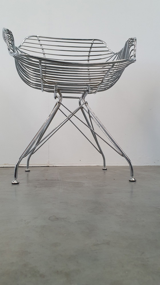 Image 1 of 6 Design Wire Chairs Chrome With Cognac Seat Pads