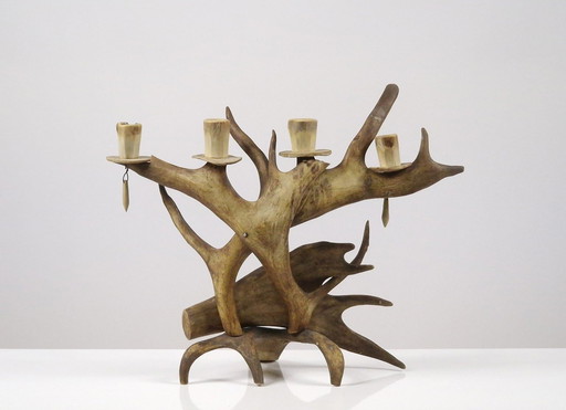 Traditional Scandinavian Reindeer Wood Candlestick