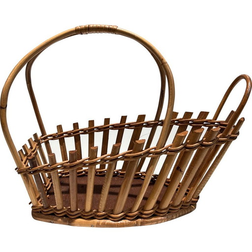 Portabottiglie vintage in rattan, Francia 1970