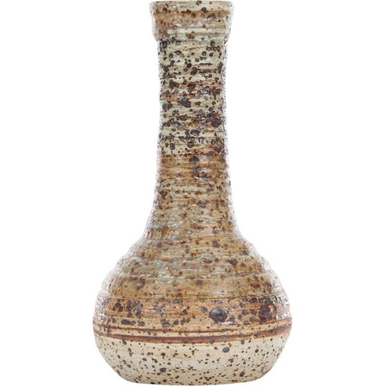 Image 1 of Scandinavian vintage brown ceramic vase with yellow neck by Tue Poulsen, 1960