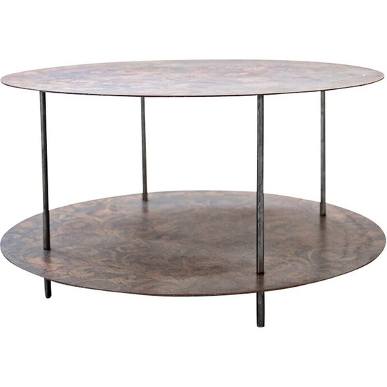 Image 1 of Vintage round coffee table in brown and beige metal, Italy 1990